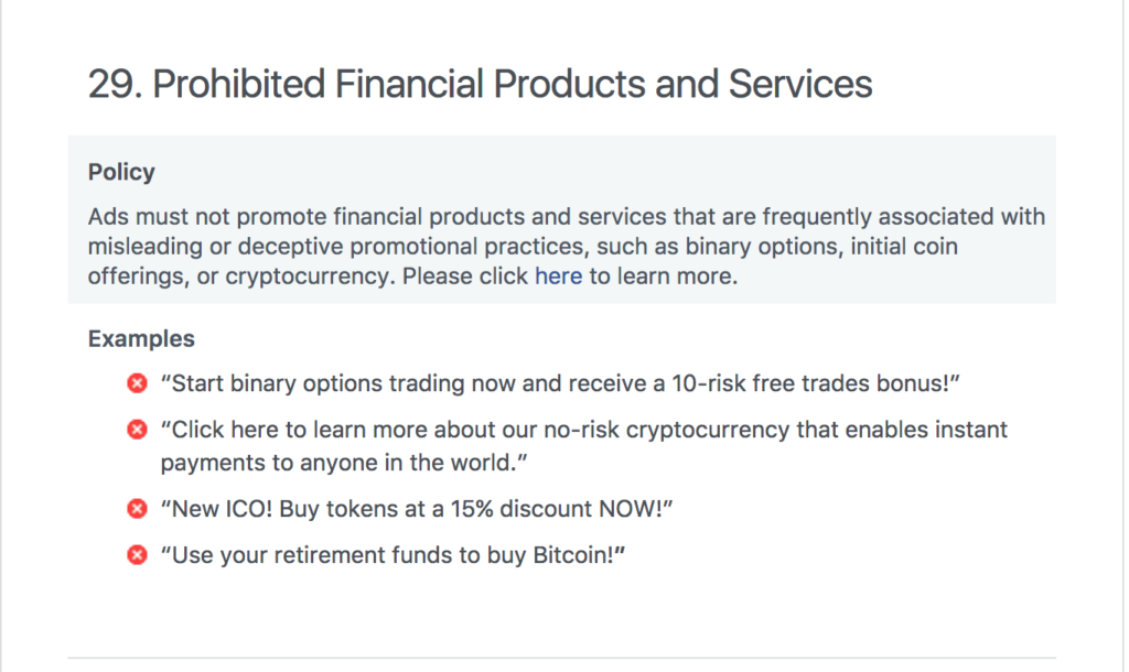 cryptocurrency Facebook ads disapproval