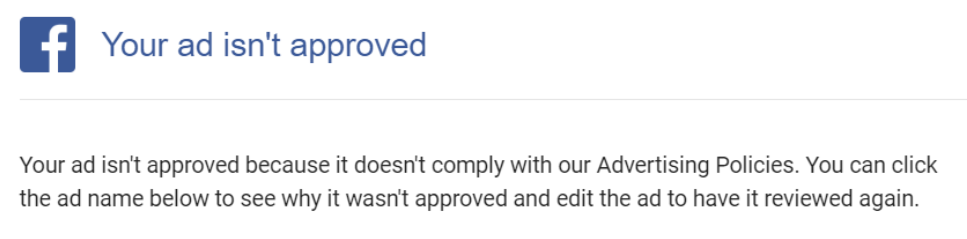 Facebook ad disapproved notification