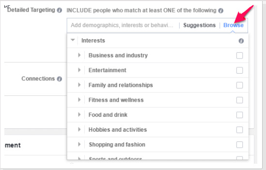 Facebook ad targeting -  audience interest